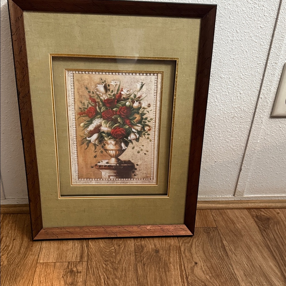 Framed Floral Bouquet Art with Green Mat